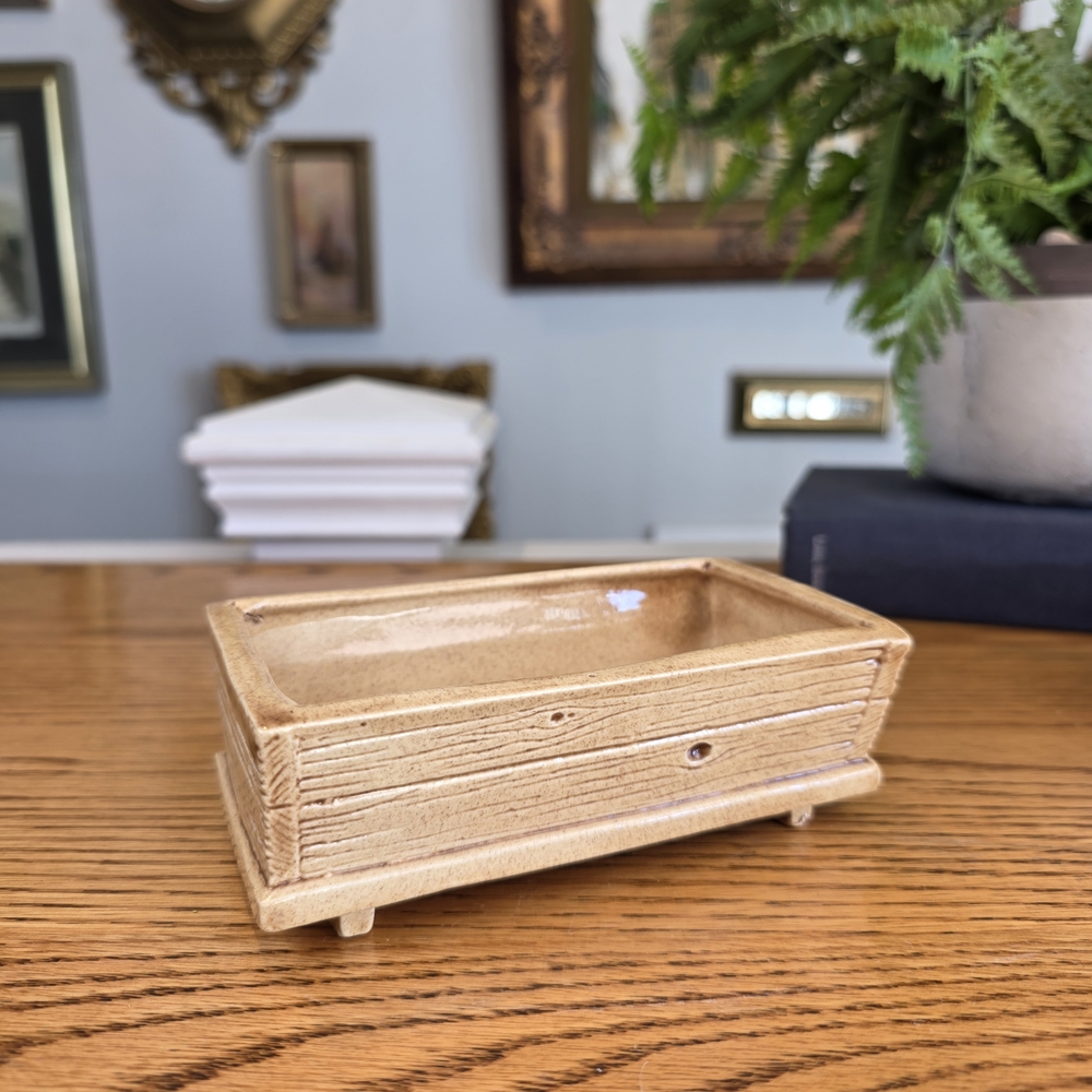 Vintage Faux Bois Wood Grain Ceramic Planter - Mid-Century
